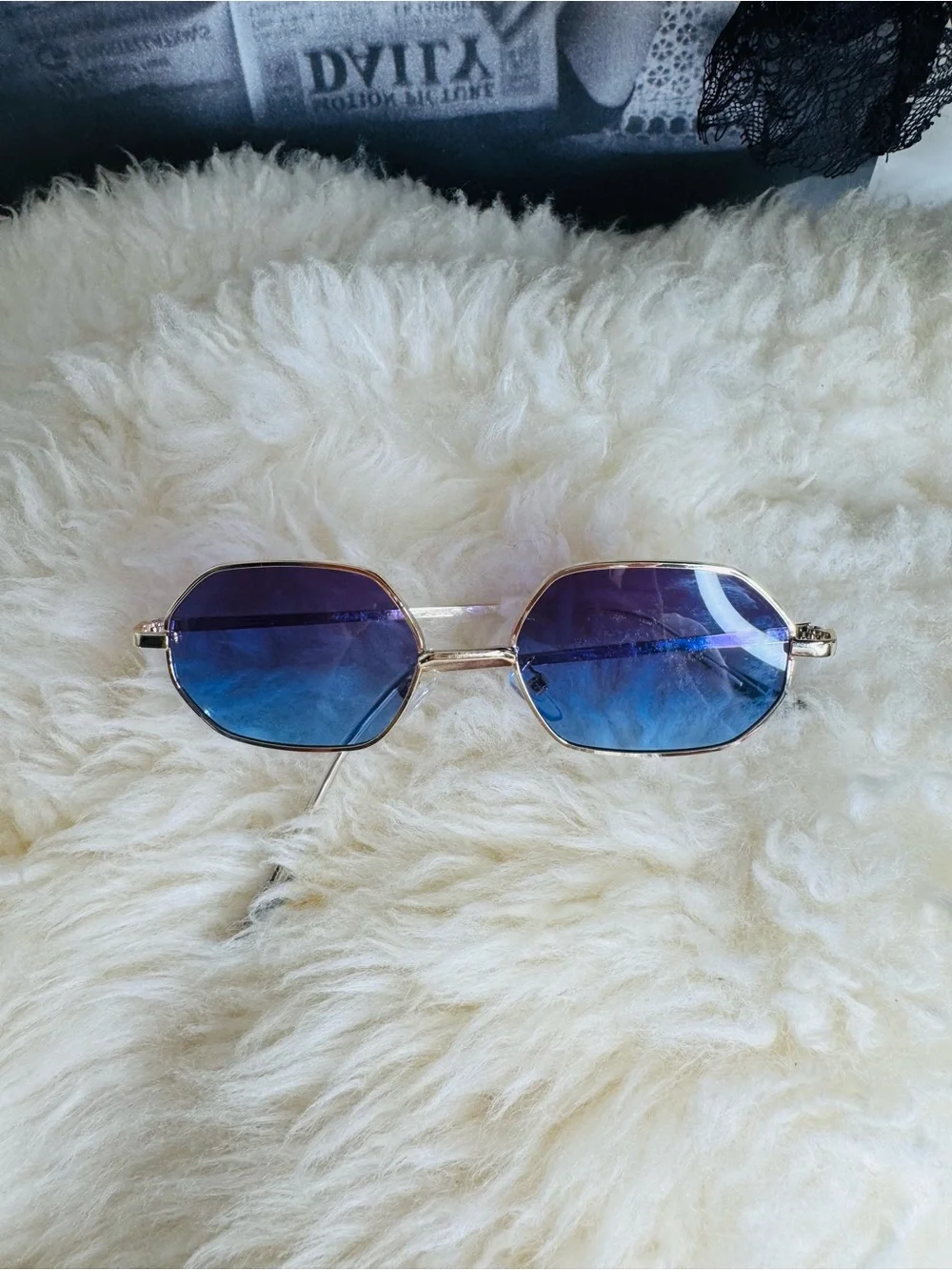 Gold Frame Blue-Purple Gradient Women's Sunglasses